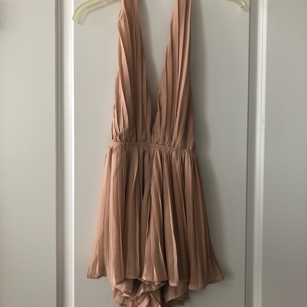 Pleated Deep V-Neck Romper in Dusty Rose